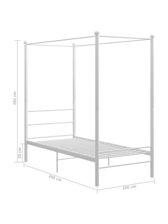 Gultas rāmis ar nojumi, balts, metāls, 100x200 cm