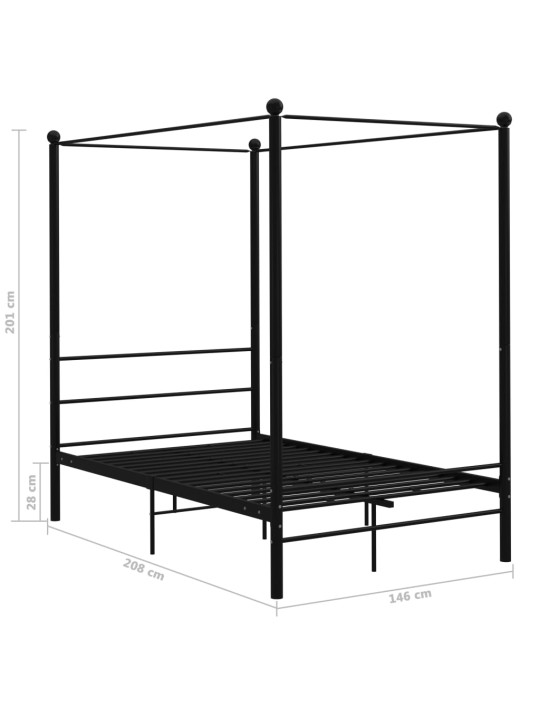 Gultas rāmis ar nojumi, melns, metāls, 140x200 cm