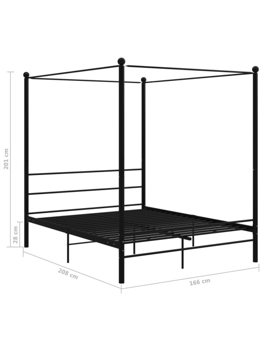 Gultas rāmis ar nojumi, melns, metāls, 160x200 cm