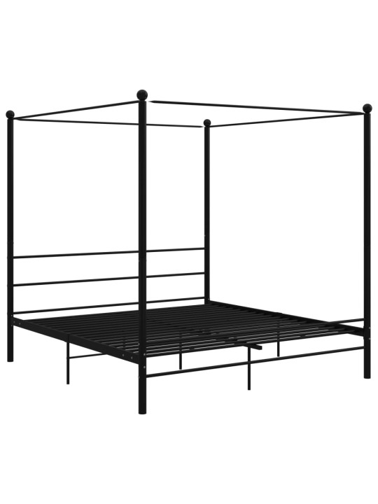 Gultas rāmis ar nojumi, melns, metāls, 200x200 cm