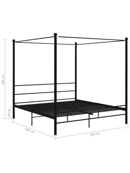 Gultas rāmis ar nojumi, melns, metāls, 200x200 cm