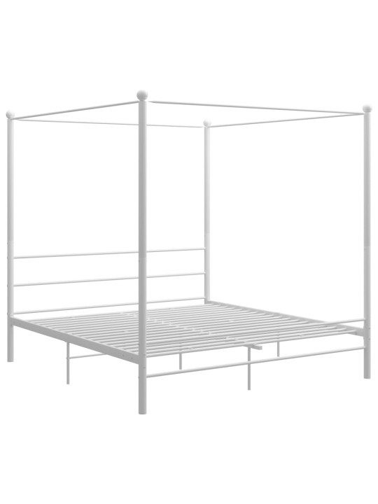 Gultas rāmis ar nojumi, balts, 200x200 cm, metāls