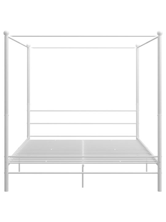 Gultas rāmis ar nojumi, balts, 200x200 cm, metāls