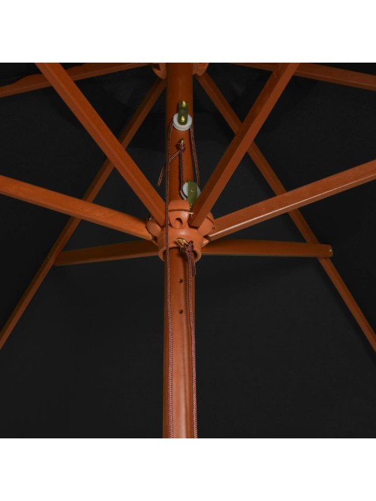 Dārza saulessargs ar koka kātu, melns, 200x300 cm
