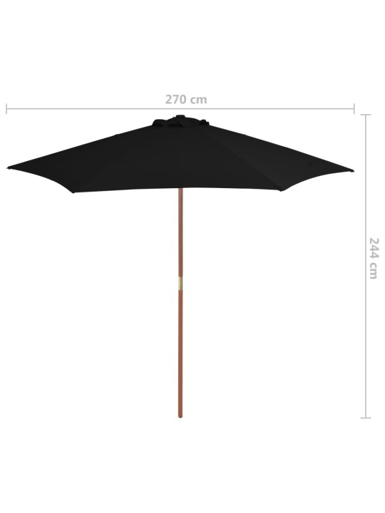 Dārza saulessargs ar koka kātu, melns, 270 cm