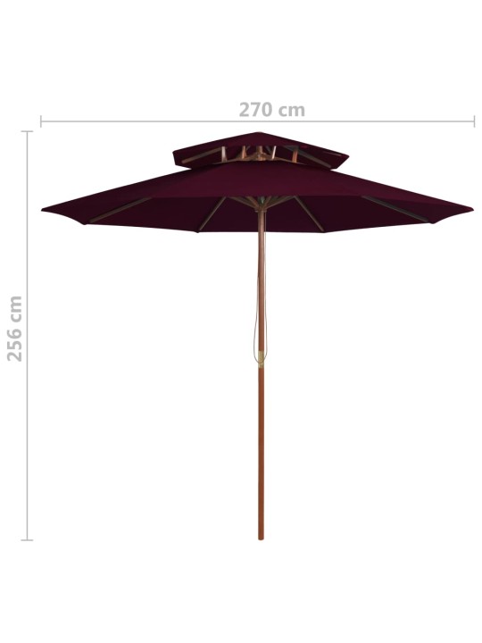 Saulessargs ar dubultu jumtu, bordo sarkans, 270 cm, koka kāts
