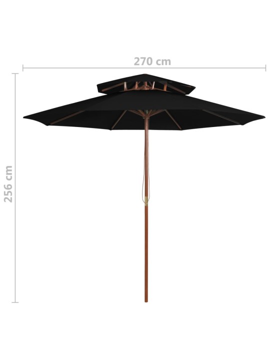 Saulessargs ar dubultu jumtu, melns, 270 cm, koka kāts