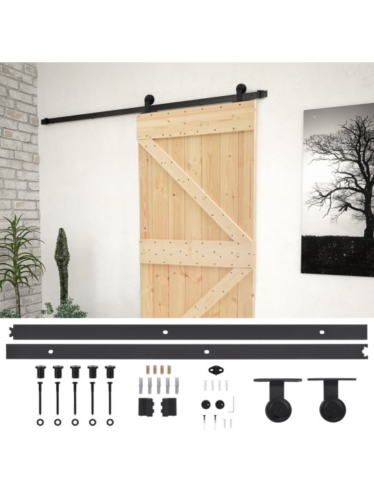 Bīdāmās durvis ar stiprinājumiem, 80x210 cm, priedes masīvkoks
