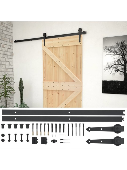 Bīdāmās durvis ar stiprinājumiem, 90x210 cm, priedes masīvkoks