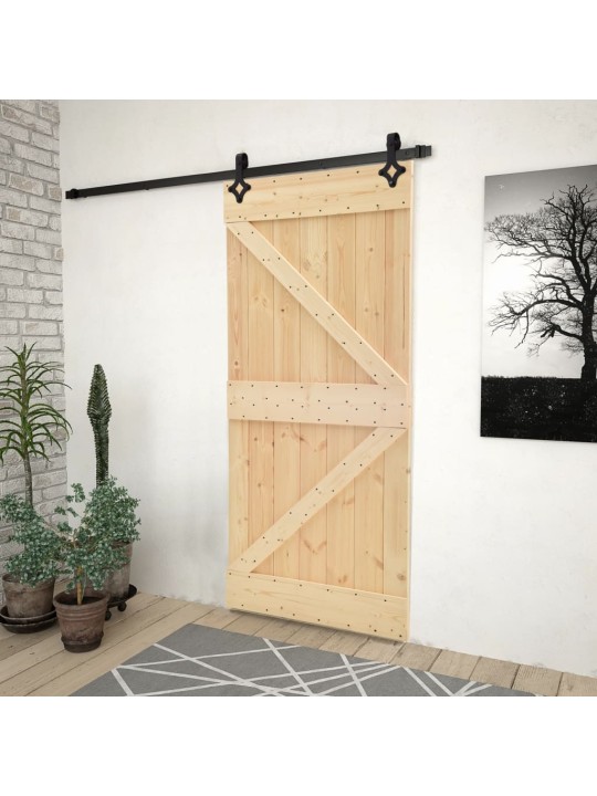 Bīdāmās durvis ar stiprinājumiem, 90x210 cm, priedes masīvkoks