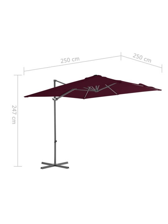 Dārza saulessargs ar tērauda kātu, 250x250 cm, bordo sarkans