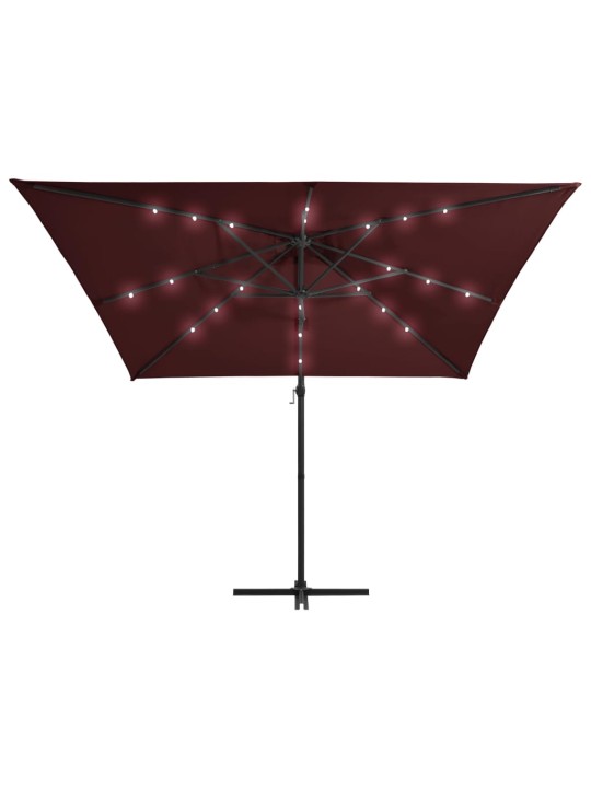 Saulessargs ar led gaismām, 250x250 cm, bordo sarkans