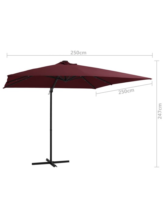 Saulessargs ar led gaismām, 250x250 cm, bordo sarkans
