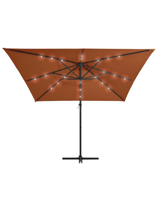 Saulessargs ar led gaismām, 250x250 cm, sarkanbrūns