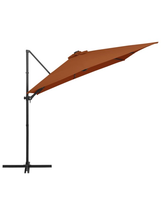Saulessargs ar led gaismām, 250x250 cm, sarkanbrūns