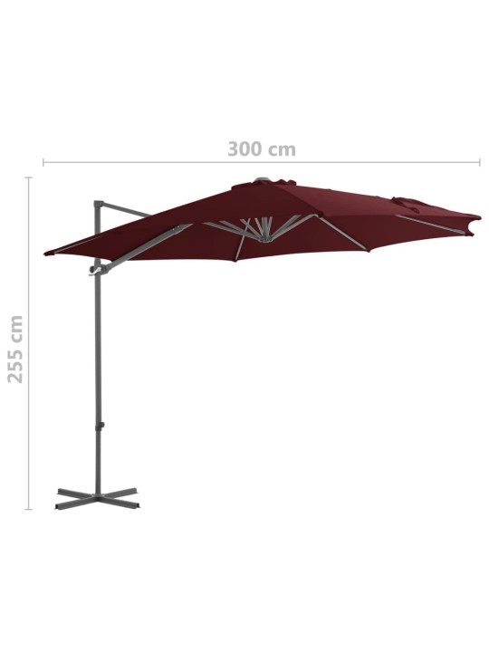 Dārza saulessargs ar tērauda kātu, 300 cm, bordo sarkans