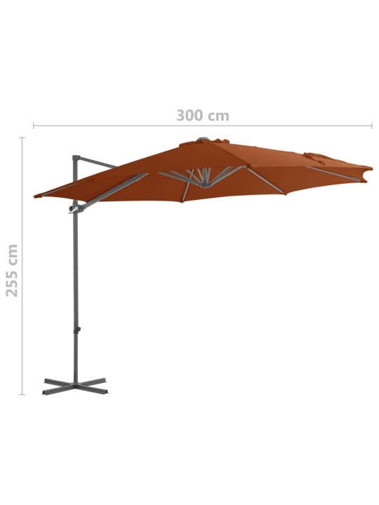 Dārza saulessargs ar tērauda kātu, 300 cm, sarkanbrūns