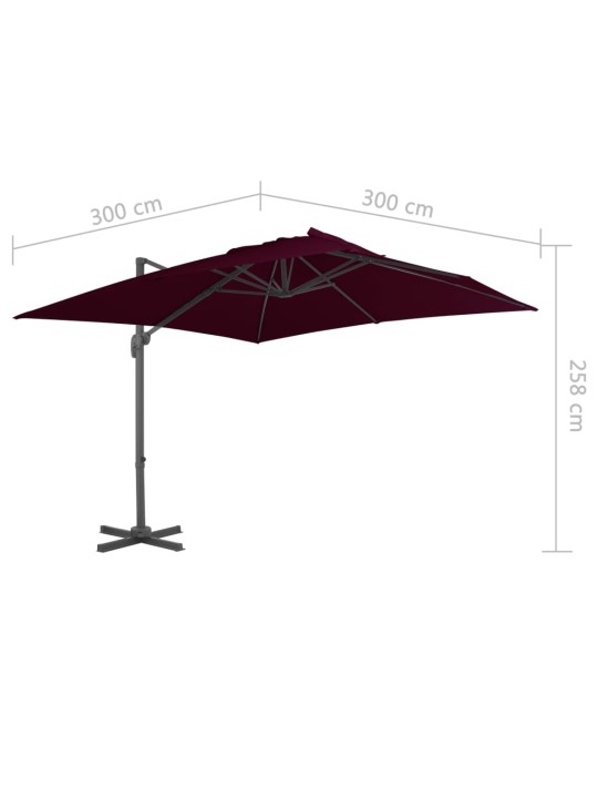 Dārza saulessargs ar alumīnija kātu, 300x300 cm, bordo sarkans