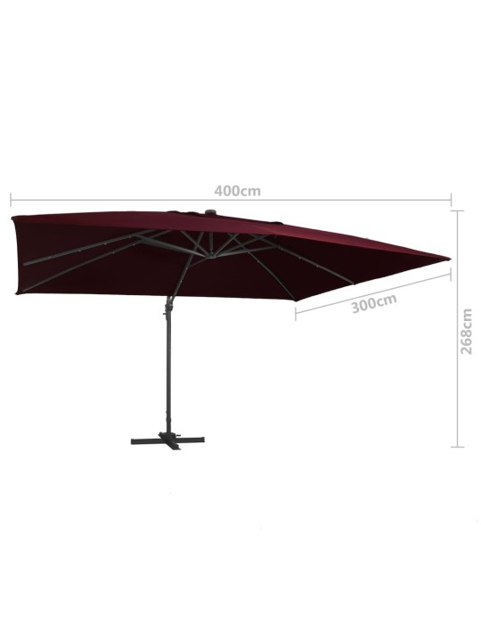 Saulessargs ar led gaismām, 400x300 cm, bordo sarkans