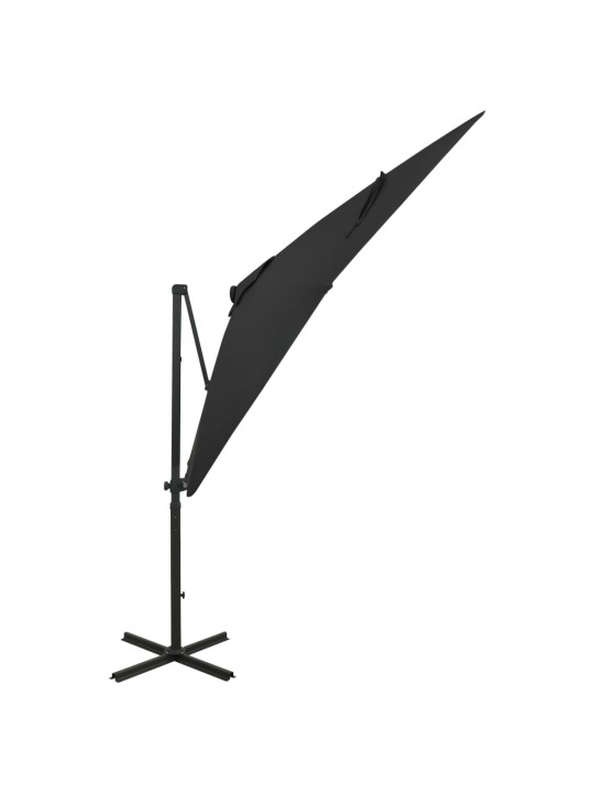 Saulessargs ar kātu un led gaismām, 250 cm, melns