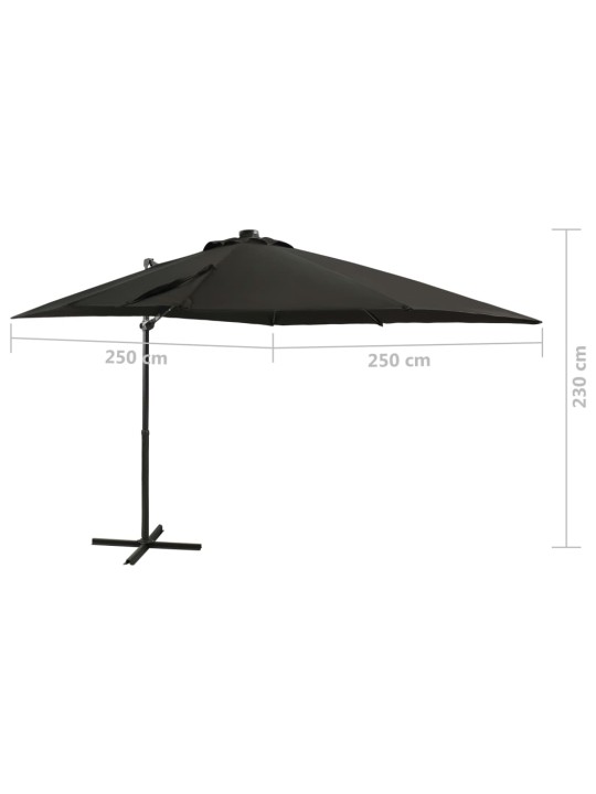 Saulessargs ar kātu un led gaismām, 250 cm, melns