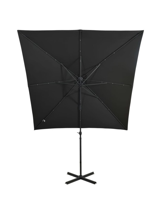 Saulessargs ar kātu un led gaismām, 250 cm, melns