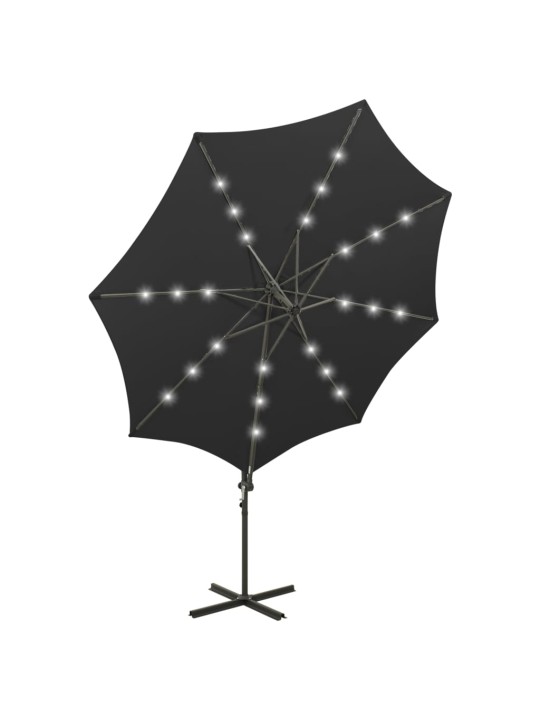 Saulessargs ar kātu un led gaismām, 300 cm, melns
