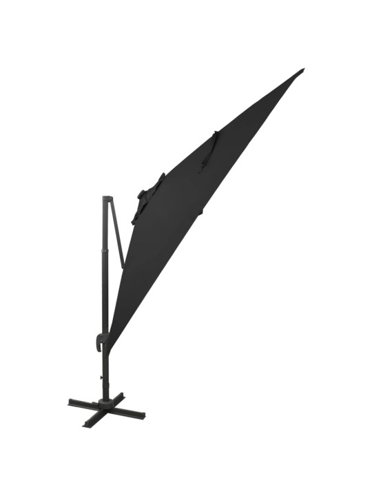 Saulessargs ar kātu un led gaismām, 300 cm, melns