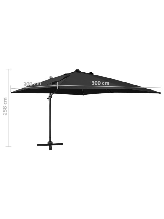 Saulessargs ar kātu un led gaismām, 300 cm, melns