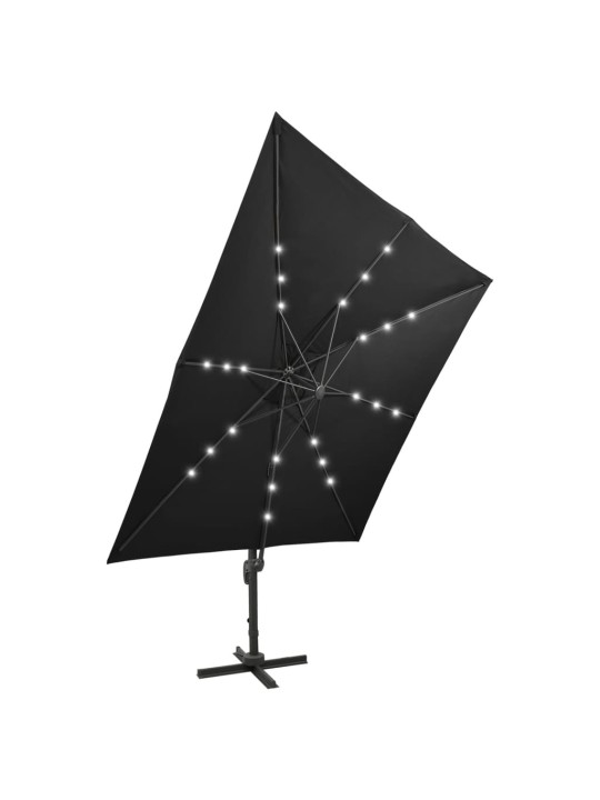 Saulessargs ar kātu un led gaismām, 300 cm, melns