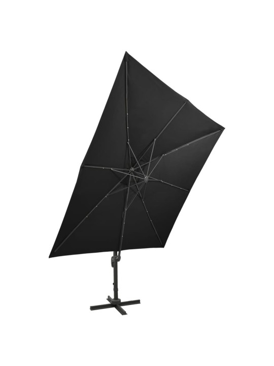 Saulessargs ar kātu un led gaismām, 300 cm, melns