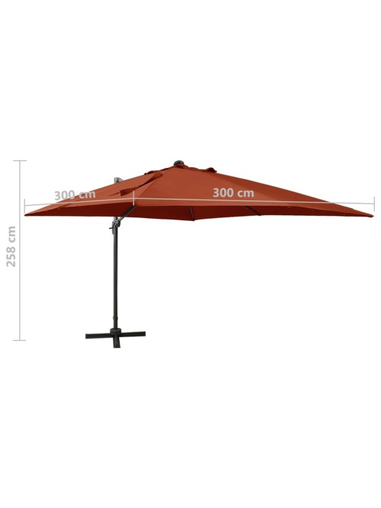 Saulessargs ar kātu un led gaismām, 300 cm, sarkanbrūns