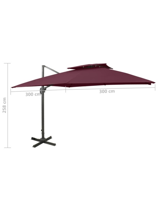 Dārza saulessargs ar divkāršu jumtu, 300x300 cm, bordo sarkans