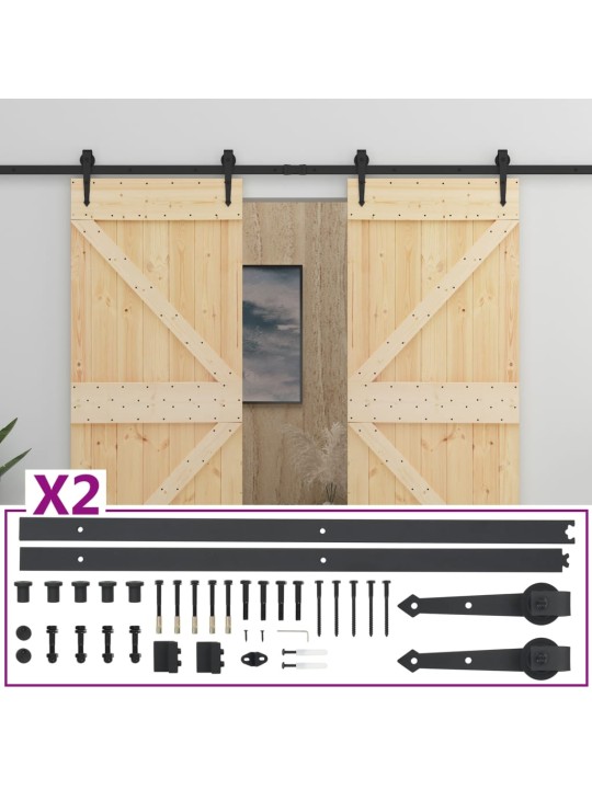 Bīdāmās durvis ar stiprinājumiem, 90x210 cm, priedes masīvkoks