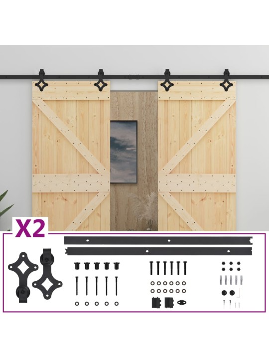 Bīdāmās durvis ar stiprinājumiem, 90x210 cm, priedes masīvkoks