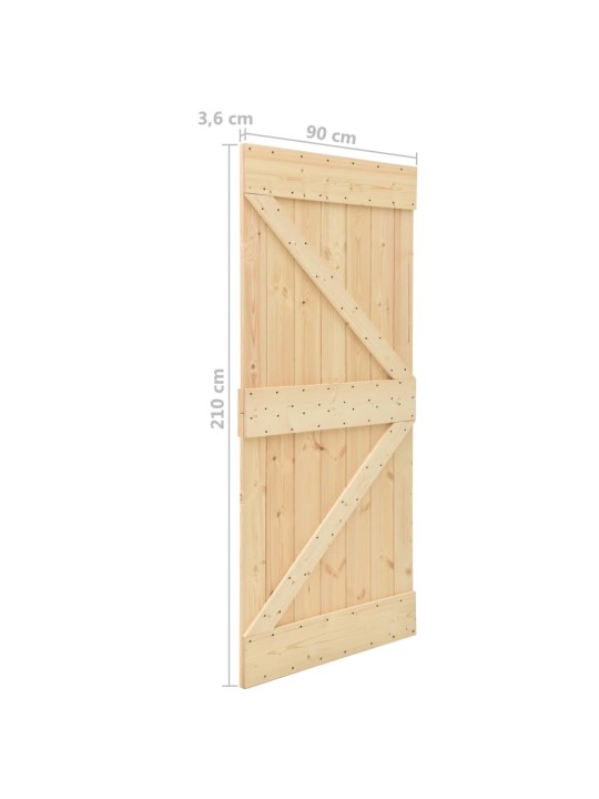 Bīdāmās durvis ar stiprinājumiem, 90x210 cm, priedes masīvkoks