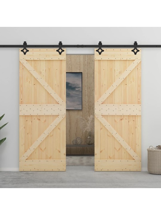 Bīdāmās durvis ar stiprinājumiem, 90x210 cm, priedes masīvkoks