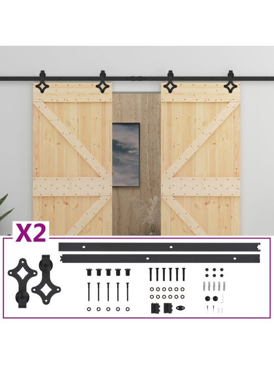 Bīdāmās durvis ar stiprinājumiem, 90x210 cm, priedes masīvkoks