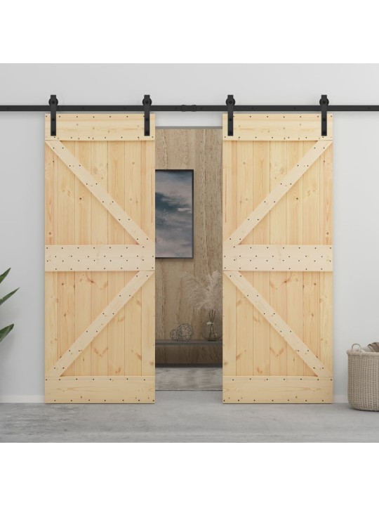 Bīdāmās durvis ar stiprinājumiem, 90x210 cm, priedes masīvkoks