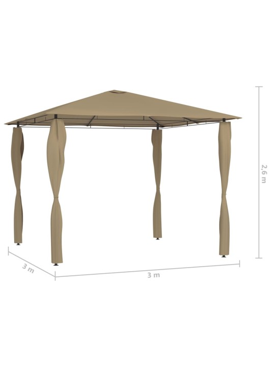 Dārza nojume ar stabu pārsegiem, 3x3x2,6 m, pelēkbrūna, 160g/m²