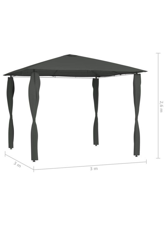 Dārza nojume ar stabu pārsegiem, 3x3x2,6 m, antracīta, 160 g/m²
