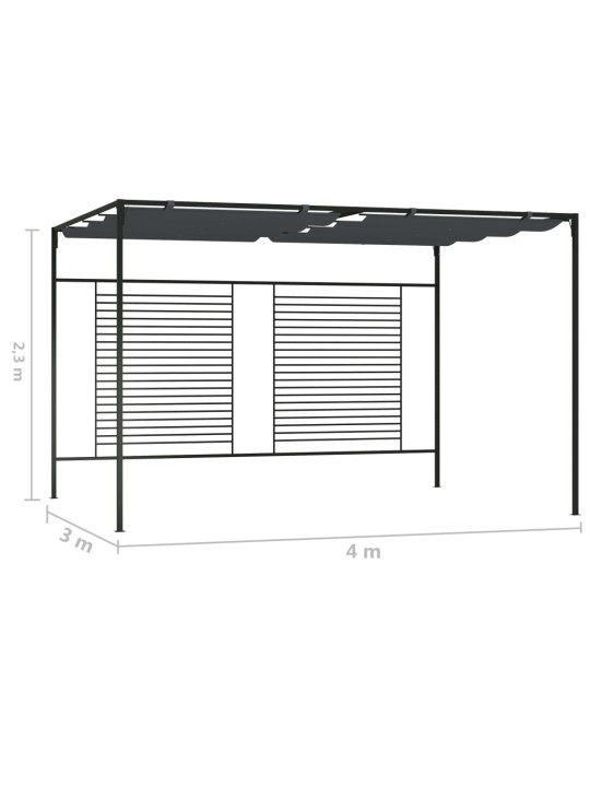 Dārza nojume ar izvelkamu jumtu, 4x3x2,3m, pelēka, 180 g/m²