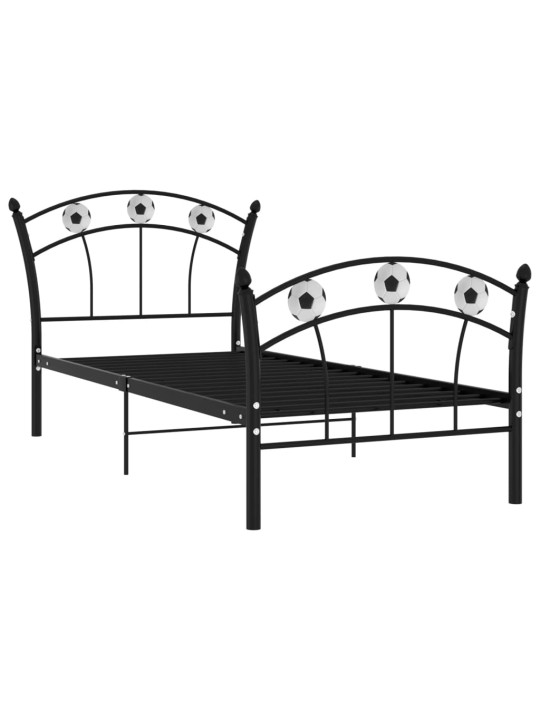 Gultas rāmis, futbola dizains, melns metāls, 90x200 cm