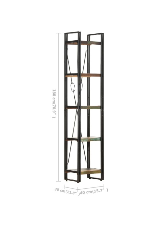 Grāmatu plaukts, 5 līmeņi, 40x30x180 cm, pārstrādāts masīvkoks