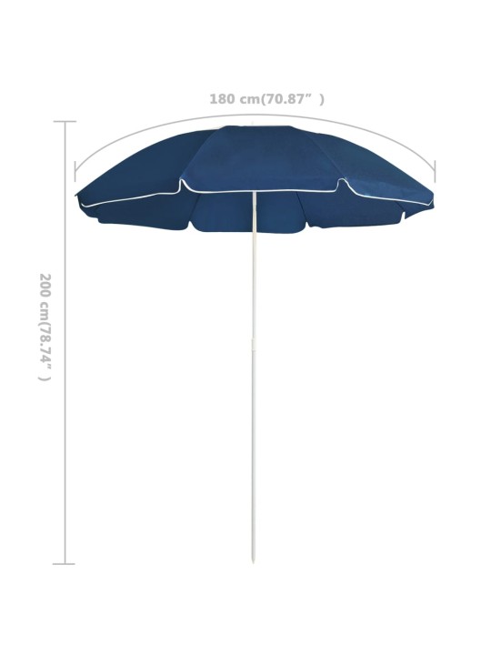 Dārza saulessargs ar tērauda kātu, 180 cm, zils