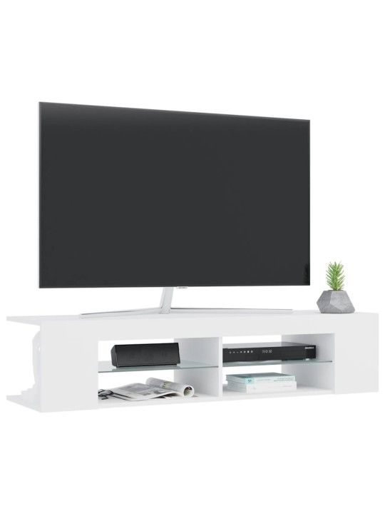 Tv plaukts ar led lampiņām, 135x39x30 cm, balts