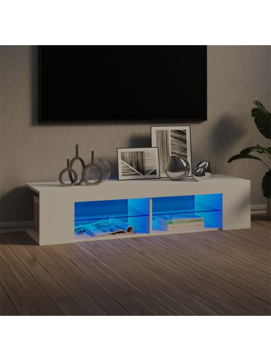 Tv plaukts ar led lampiņām, 135x39x30 cm, balts