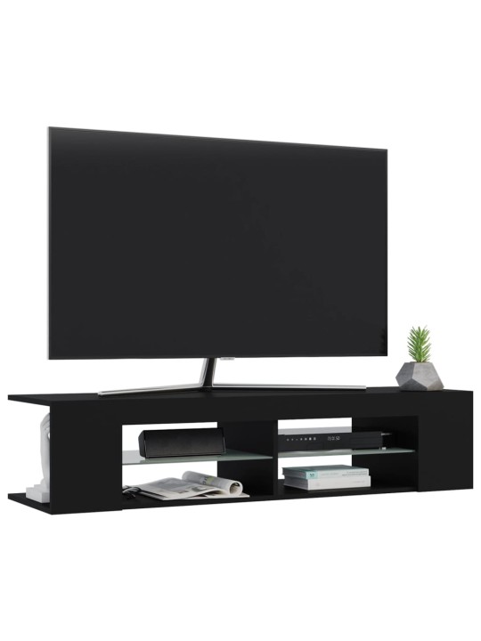 Tv plaukts ar led lampiņām, 135x39x30 cm, melns