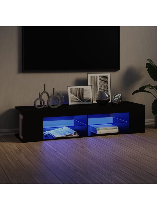Tv plaukts ar led lampiņām, 135x39x30 cm, melns