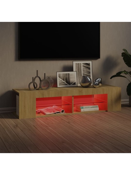 Tv galdiņš ar led lampiņām, 135x39x30 cm, ozolkoka krāsā